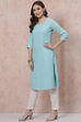 Sky Blue Cotton Straight Kurta image number 2